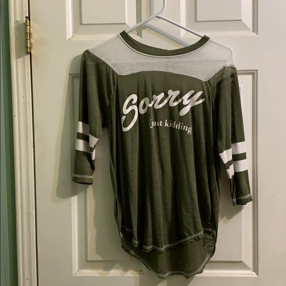 “Sorry (just kidding)” misses, green size medium
